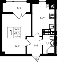 1-комн., 28.78 м²