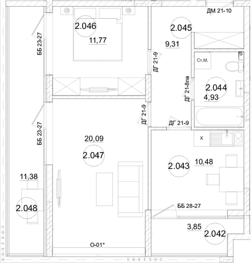 2-комн., 56.58 м²