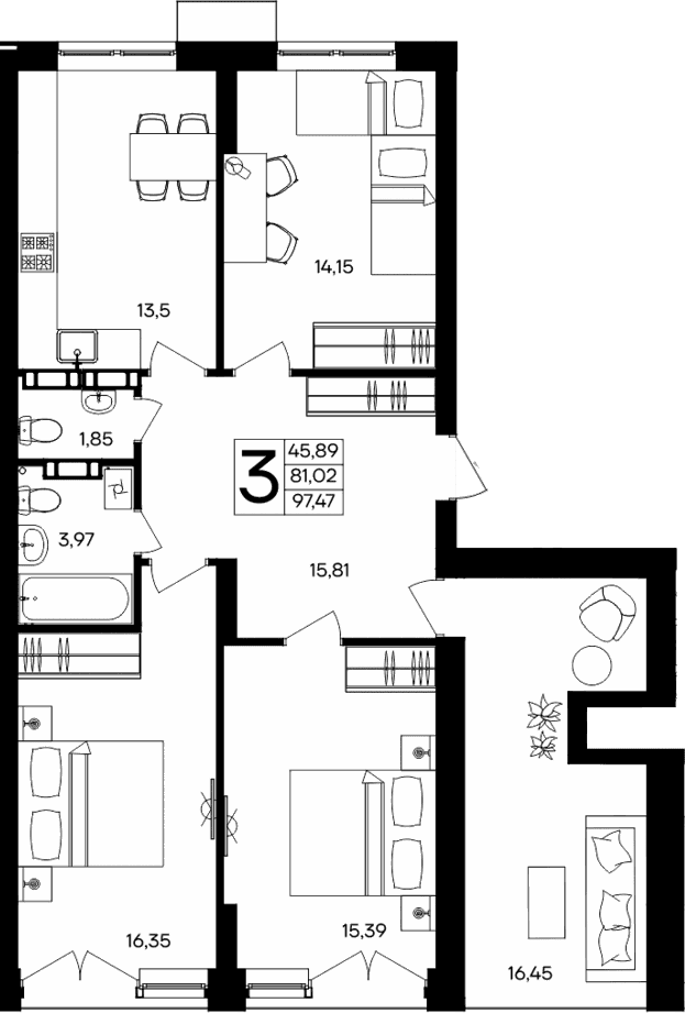 3-комн., 81.02 м²