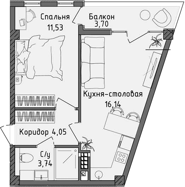 2-комн., 34 м²