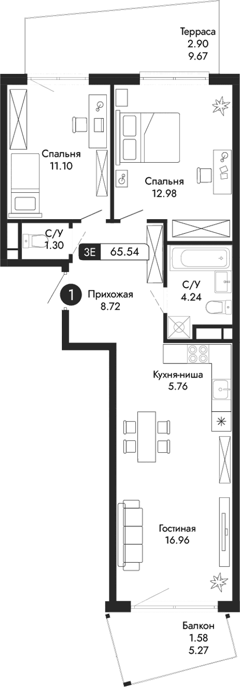 3-комн., 61.06 м²