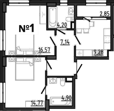 2-комн., 56.85 м²