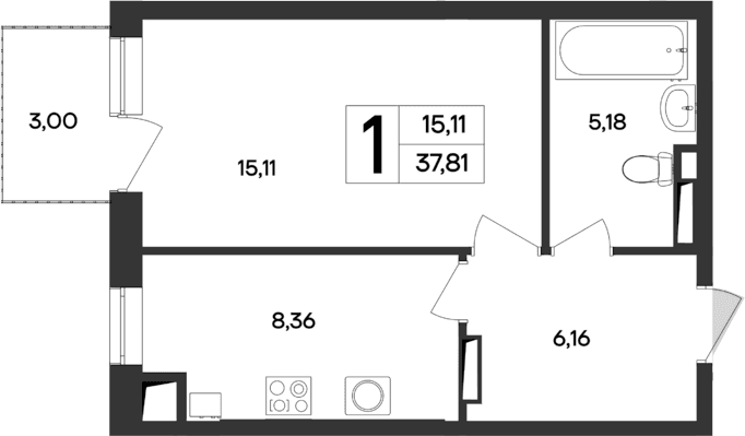 1-комн., 34.81 м²