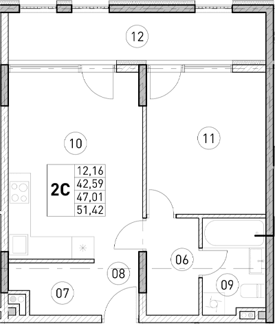 2-комн., 42.59 м²