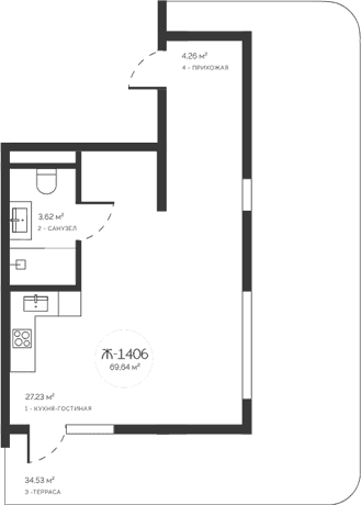 Студия, 35.11 м²
