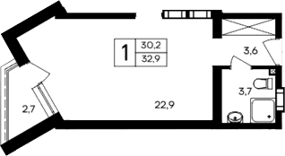 Студия, 30.2 м²