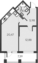 2-комн., 43.16 м²