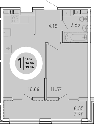 1-комн., 36.06 м²