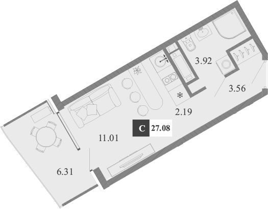 Студия, 20.77 м²