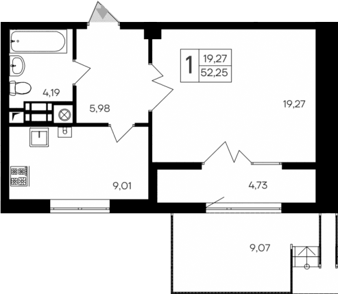 1-комн., 47.52 м²