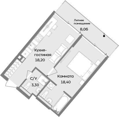 1-комн., 39.9 м²