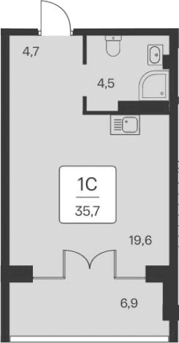 Студия, 28.8 м²