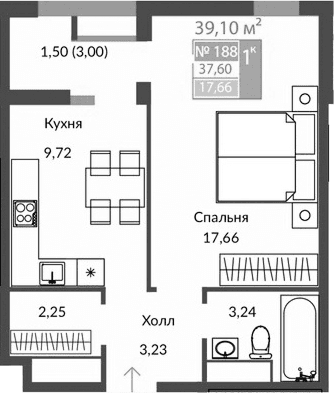1-комн., 36.1 м²