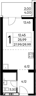 Студия, 27.99 м²