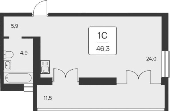 Студия, 34.8 м²