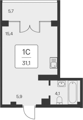 Студия, 25.4 м²