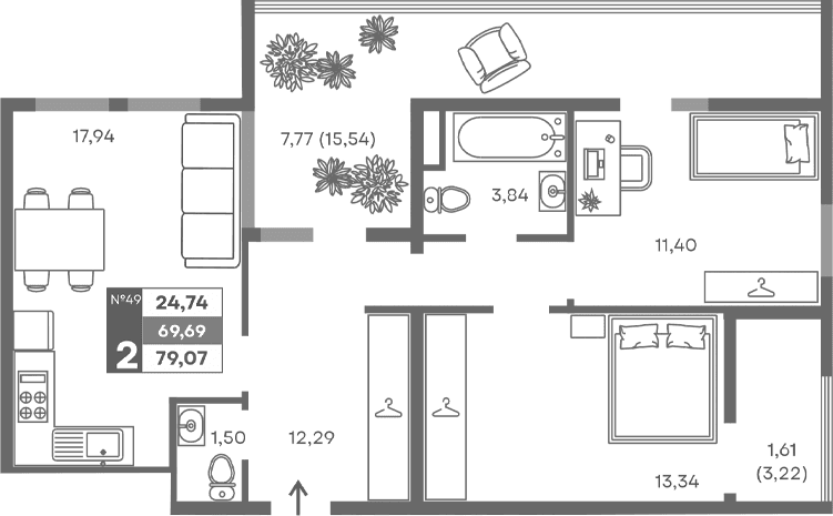 2-комн., 60.31 м²