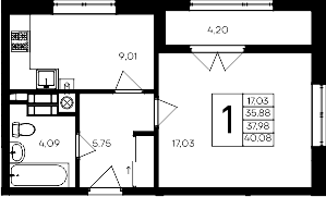 1-комн., 35.88 м²