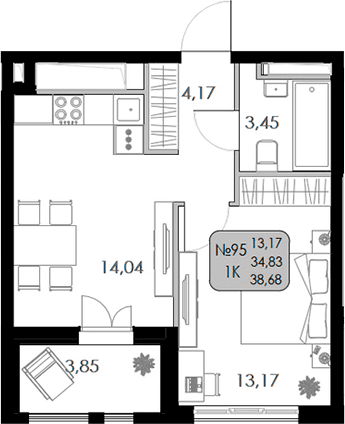 1-комн., 34.83 м²