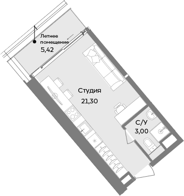 Студия, 24.3 м²