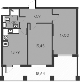 3-комн., 57.83 м²