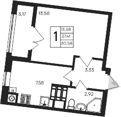 1-комн., 27.41 м²