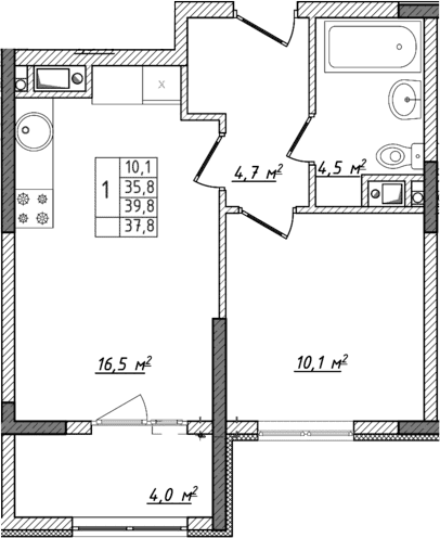 2-комн., 35.8 м²