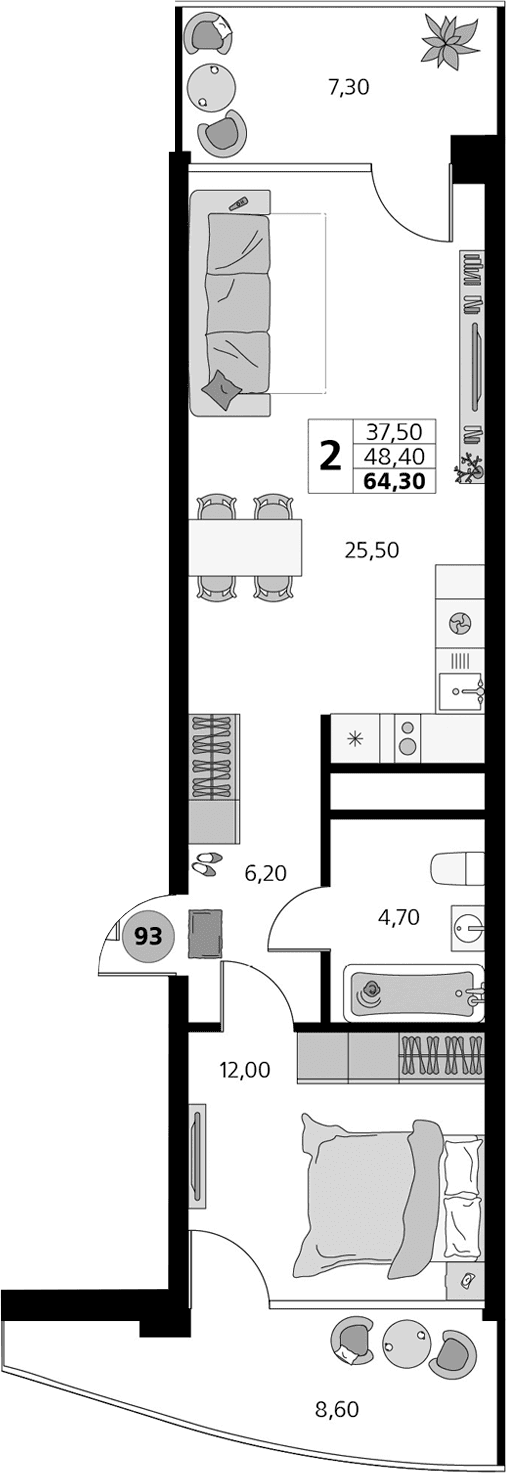 2-комн., 47.7 м²