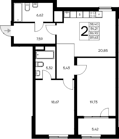 2-комн., 84.21 м²
