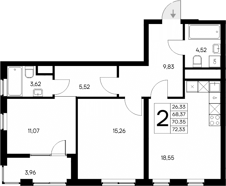 2-комн., 68.37 м²