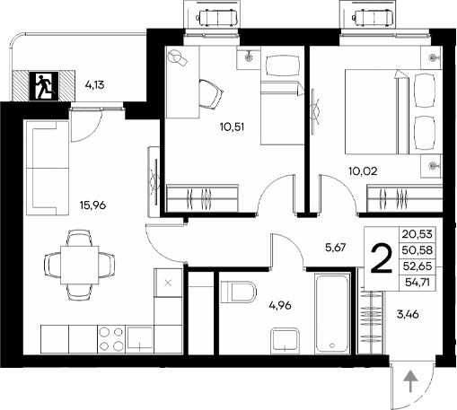 2-комн., 50.58 м²
