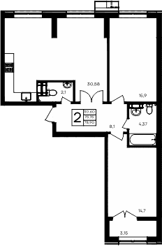 2-комн., 75.75 м²