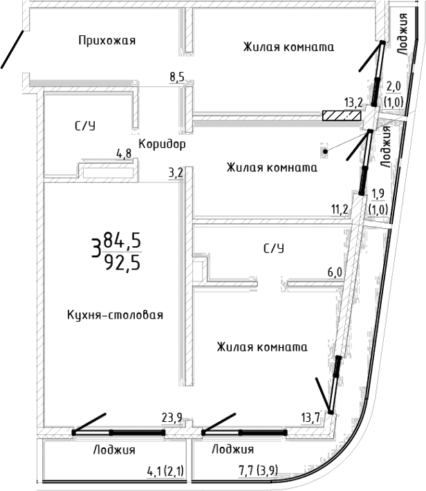 3-комн., 84.5 м²