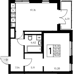 1-комн., 52.31 м²