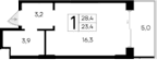 Студия, 23.4 м²