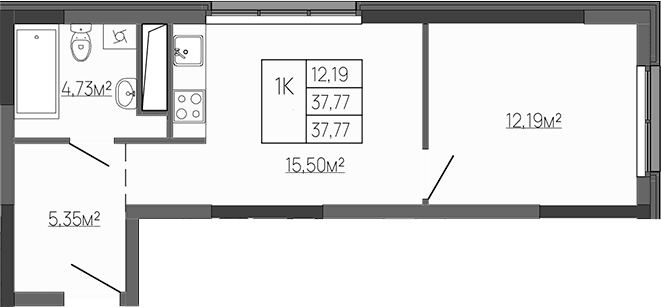 1-комн., 37.77 м²