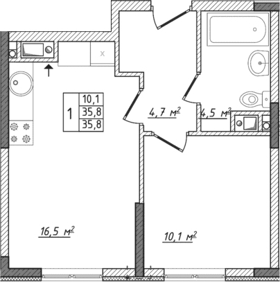 2-комн., 35.8 м²