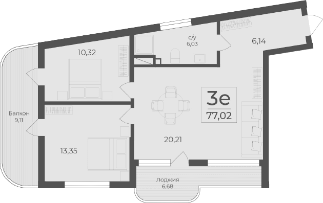 3-комн., 61.23 м²