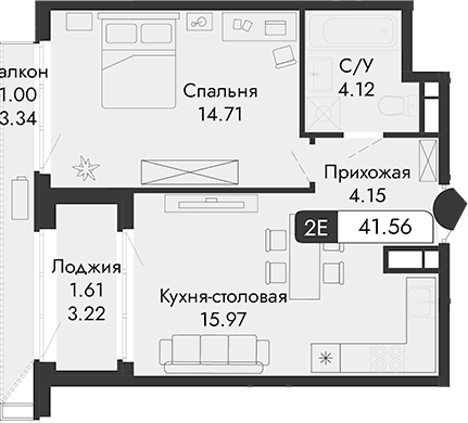 2-комн., 38.95 м²