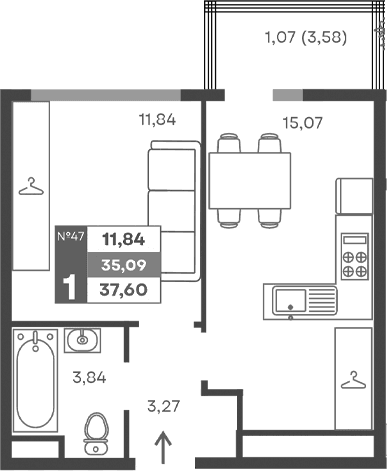 1-комн., 34.02 м²