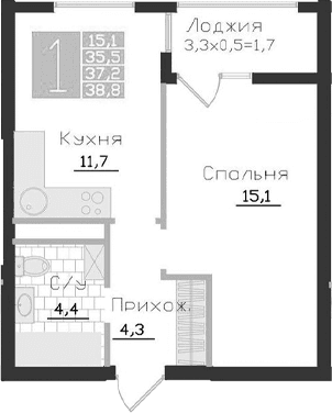 1-комн., 35.5 м²