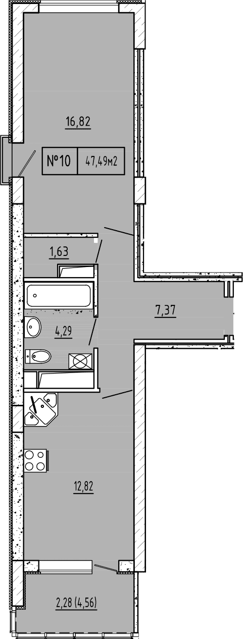 1-комн., 42.93 м²