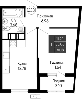1-комн., 35.08 м²