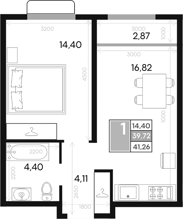 1-комн., 39.73 м²