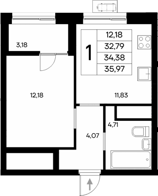 1-комн., 32.79 м²