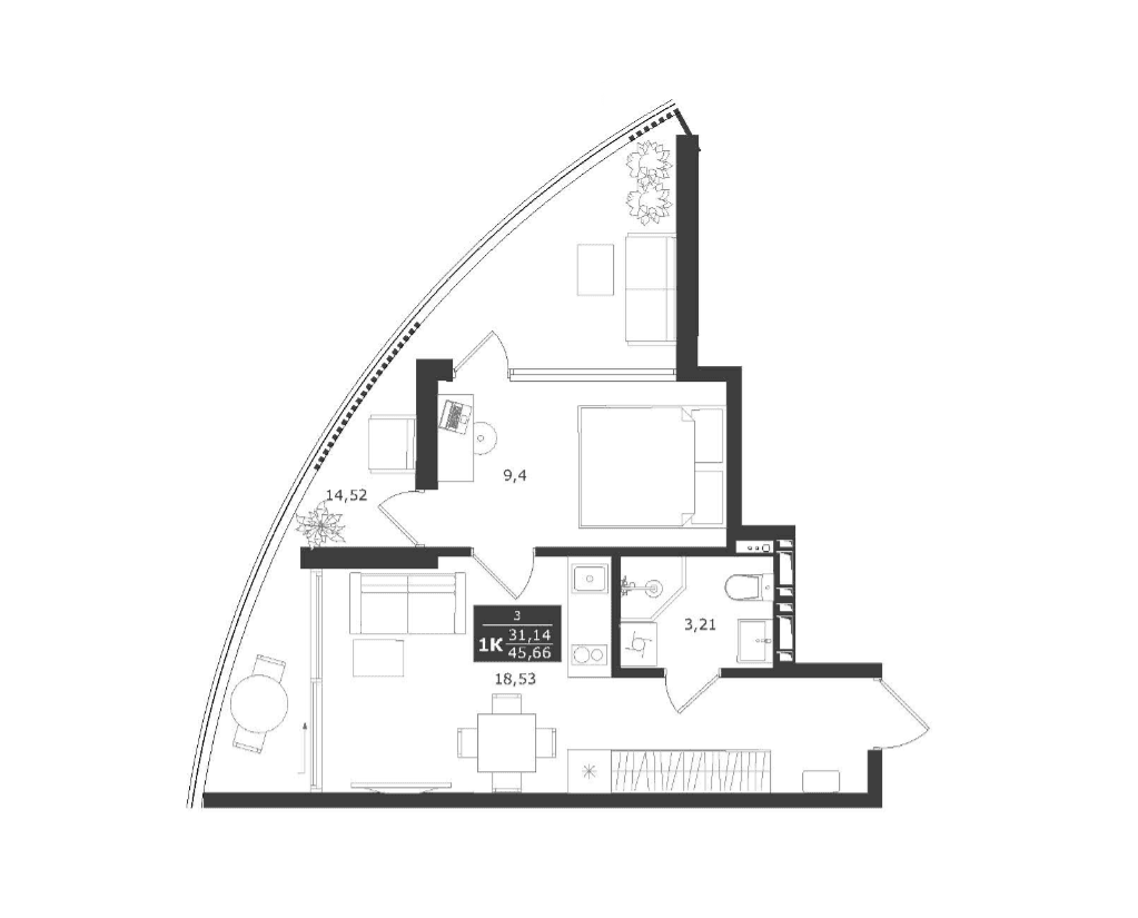 1-комн., 31.14 м²