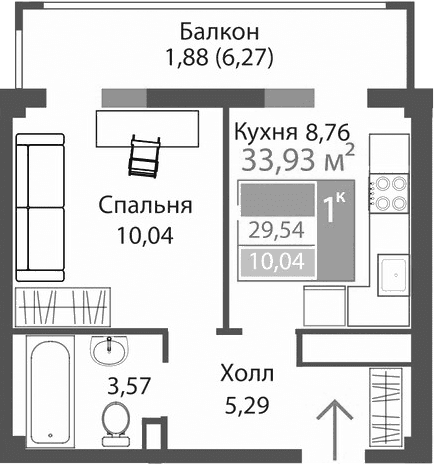 1-комн., 27.66 м²