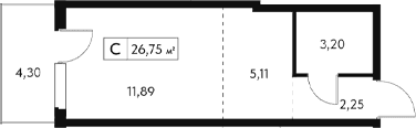 Студия, 22.45 м²