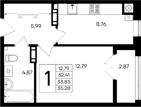 1-комн., 32.41 м²