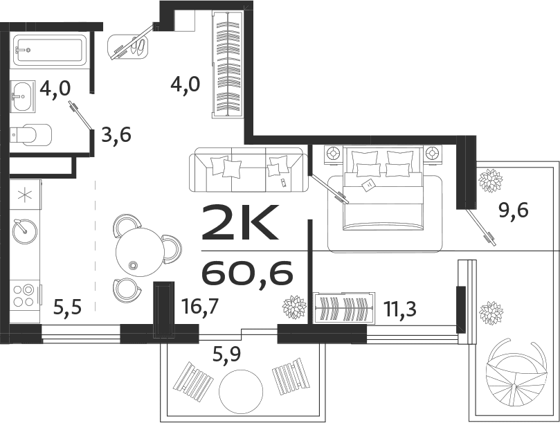 2-комн., 45.1 м²